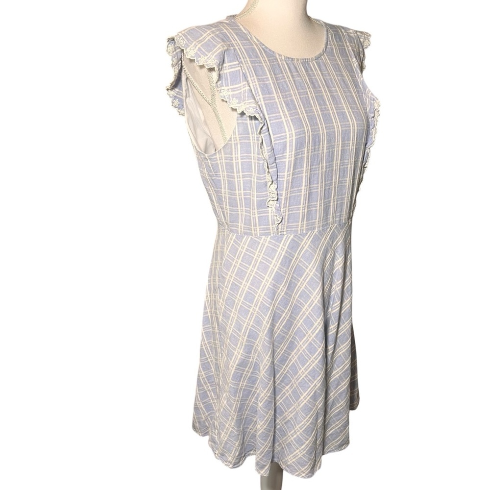 Draper James Linen Blend Embroidered Eyelet Blue White Pinafore Ruffle Dress 12 - Picture 7 of 16